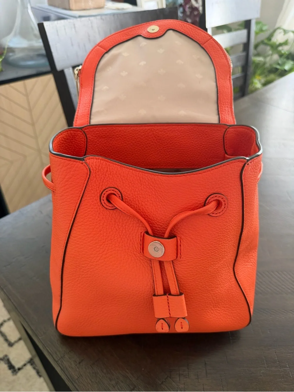 kate spade orange pebbled leather backpack with flap